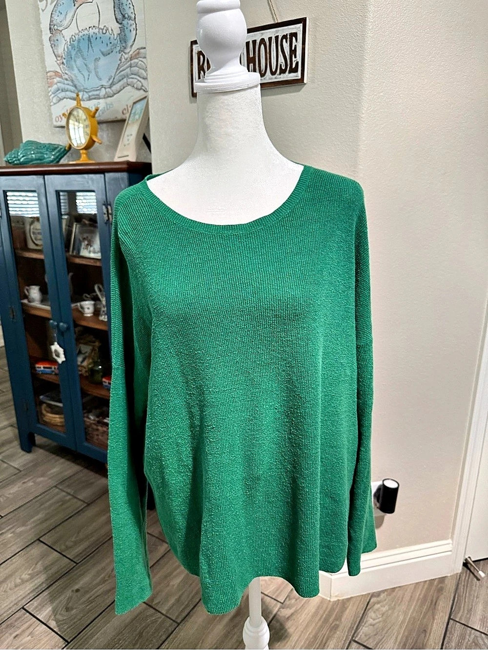 Eileen Fisher Green Scoop Neck Sweater Size Large - Picture 1 of 5